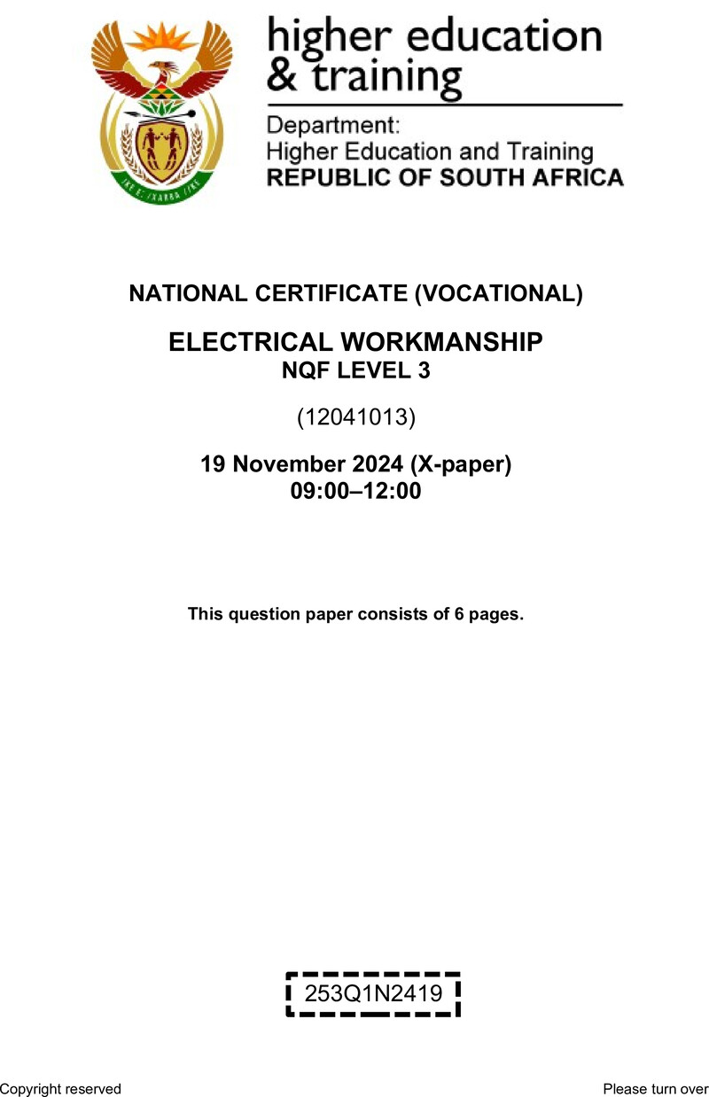 Electrical Workmanship Level 3 DHET NCV November 2024 Paper X - Question Paper