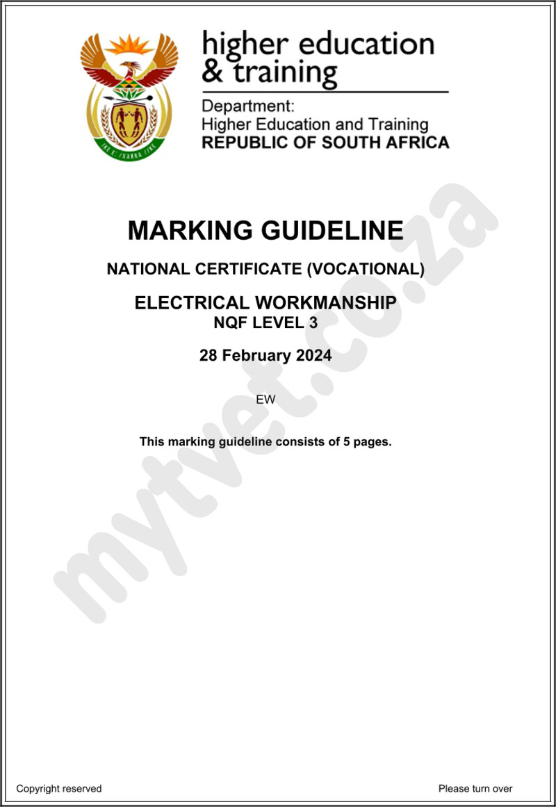Electrical Workmanship Level 3 DHET NCV February 2024 - Memo