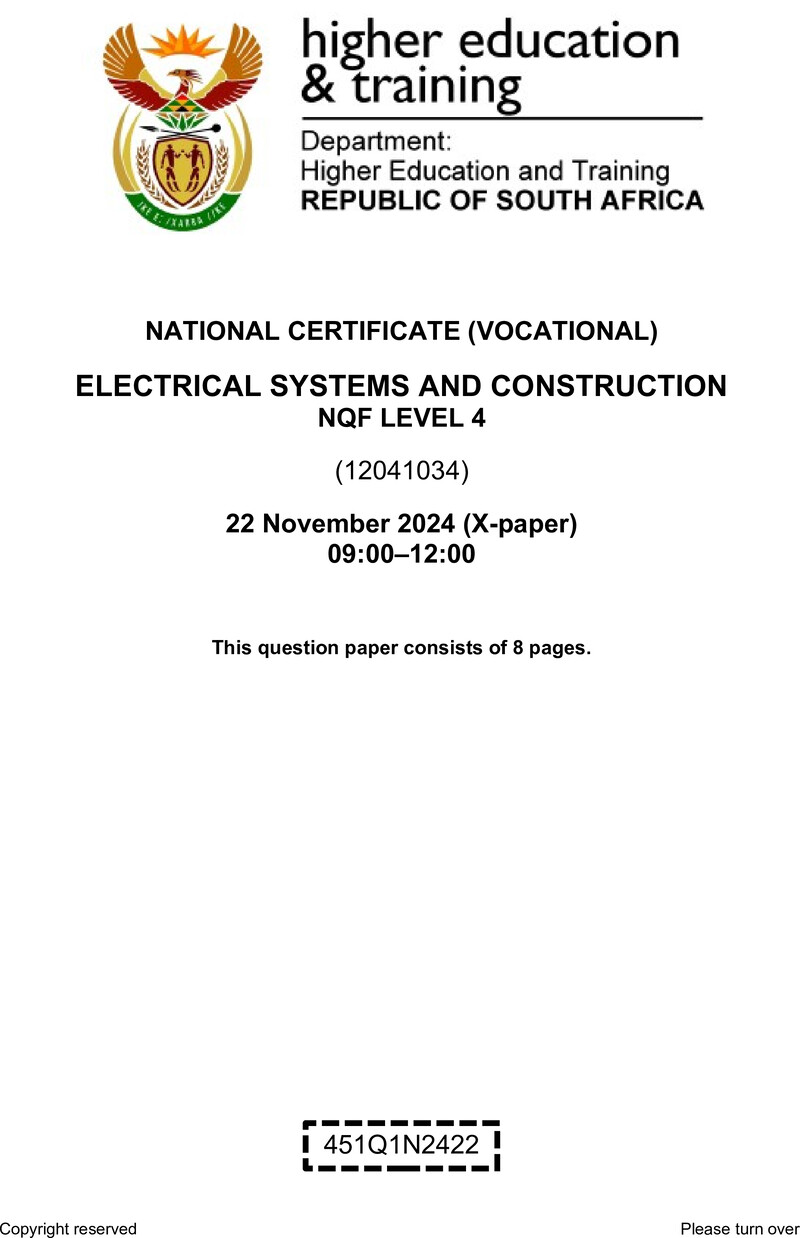 Electrical Systems and Construction Level 4 DHET NCV November 2024 Paper X - Question Paper