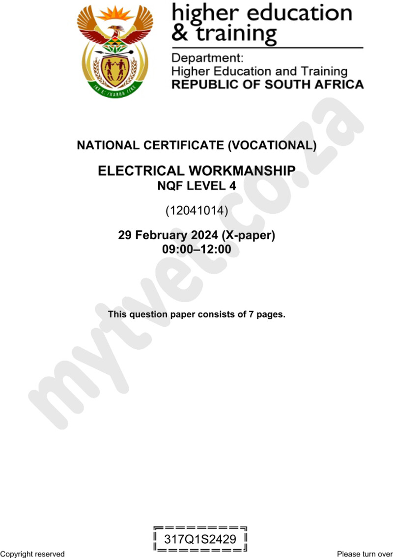 Electrical Workmanship Level 4 DHET NCV February 2024 - Question Paper