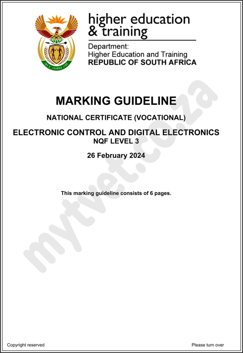Electronic Control and Digital Electronics Level 3 DHET NCV February 2024 Paper X - Memo