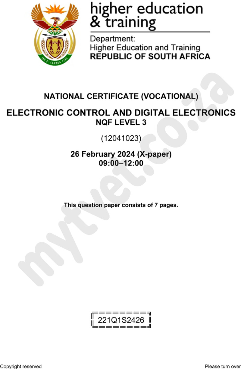 Electronic Control and Digital Electronics Level 3 DHET NCV February 2024 - Question Paper
