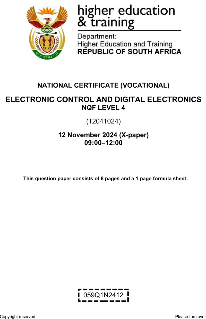 Electronic Control and Digital Electronics Level 4 DHET NCV November 2024 Paper X - Question Paper