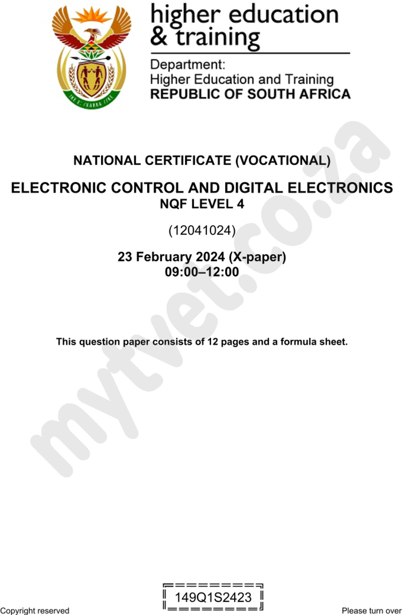 Electronic Control and Digital Electronics Level 4 DHET NCV February 2024 - Question Paper