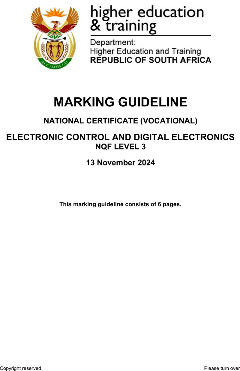 Electronic Control and Digital Electronics Level 3 DHET NCV 2024 - Memo
