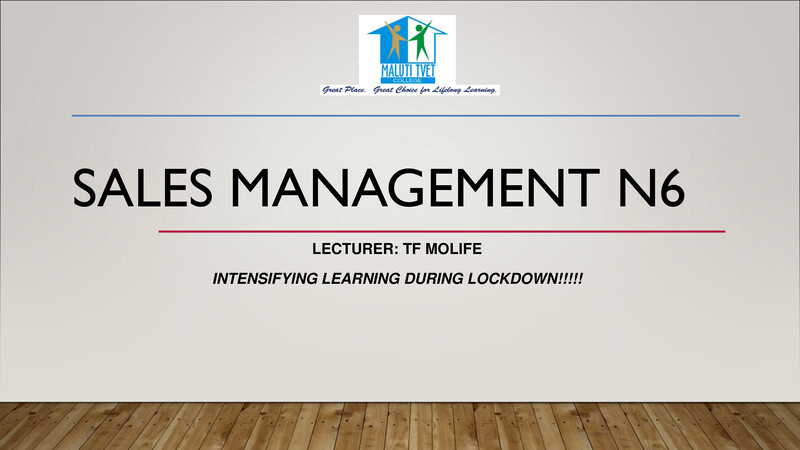 Sales Management N6 DHET NATED 2023 - Lecturer Guide