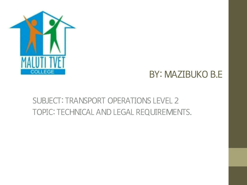 Transport Operations Level 2 Technical and Legal Requirements - Study Guide