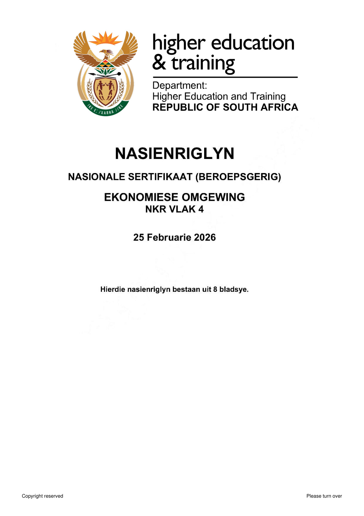 Economic Environment Level 4 DHET NCV 2026 - Memo