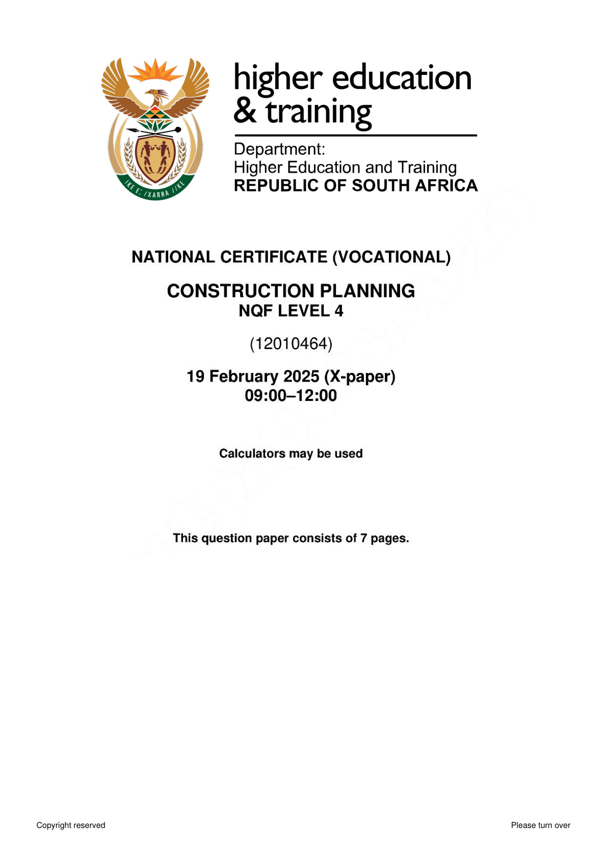 Construction Planning Level 4 DHET NCV February 2025 - Question Paper