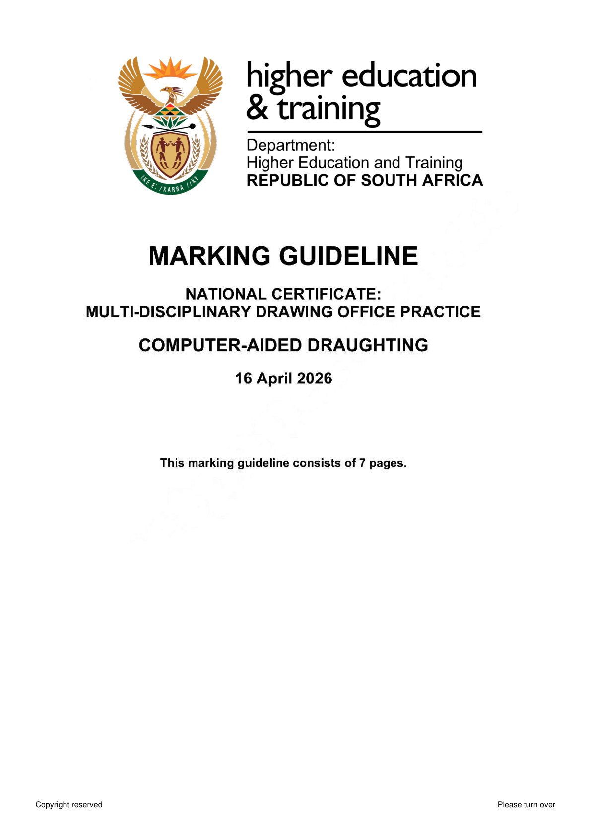 Computer Aided Draughting DHET NATED April 2026 - Memo