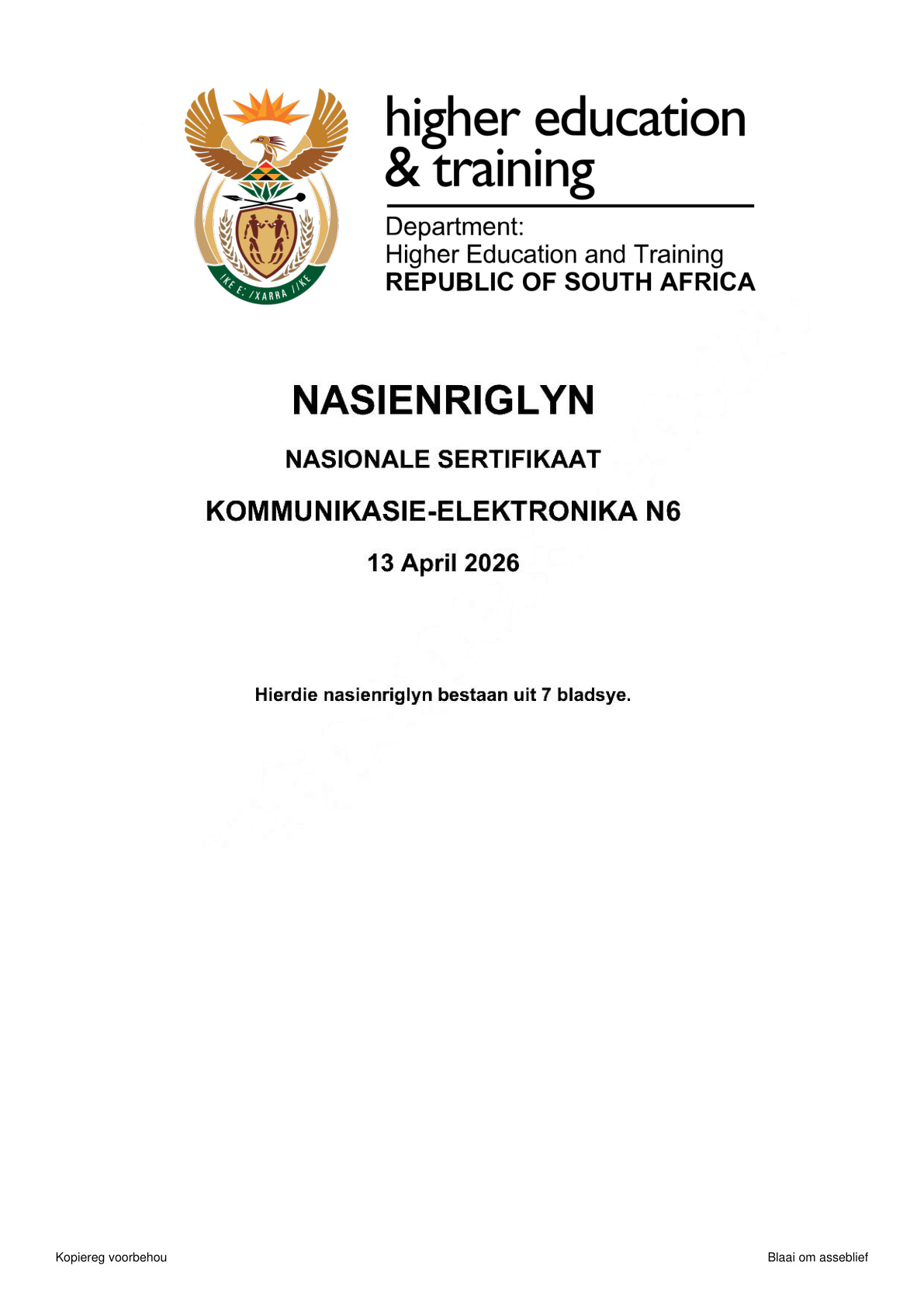 Communication Electronics N6 DHET NATED April 2026 - Memo