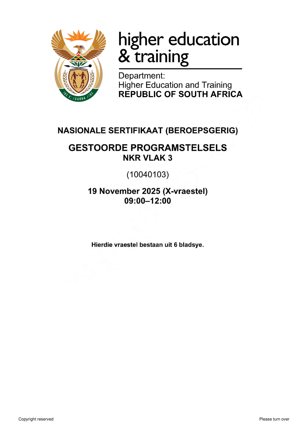 Stored Programme Systems Level 3 DHET NCV November 2025 - Question Paper