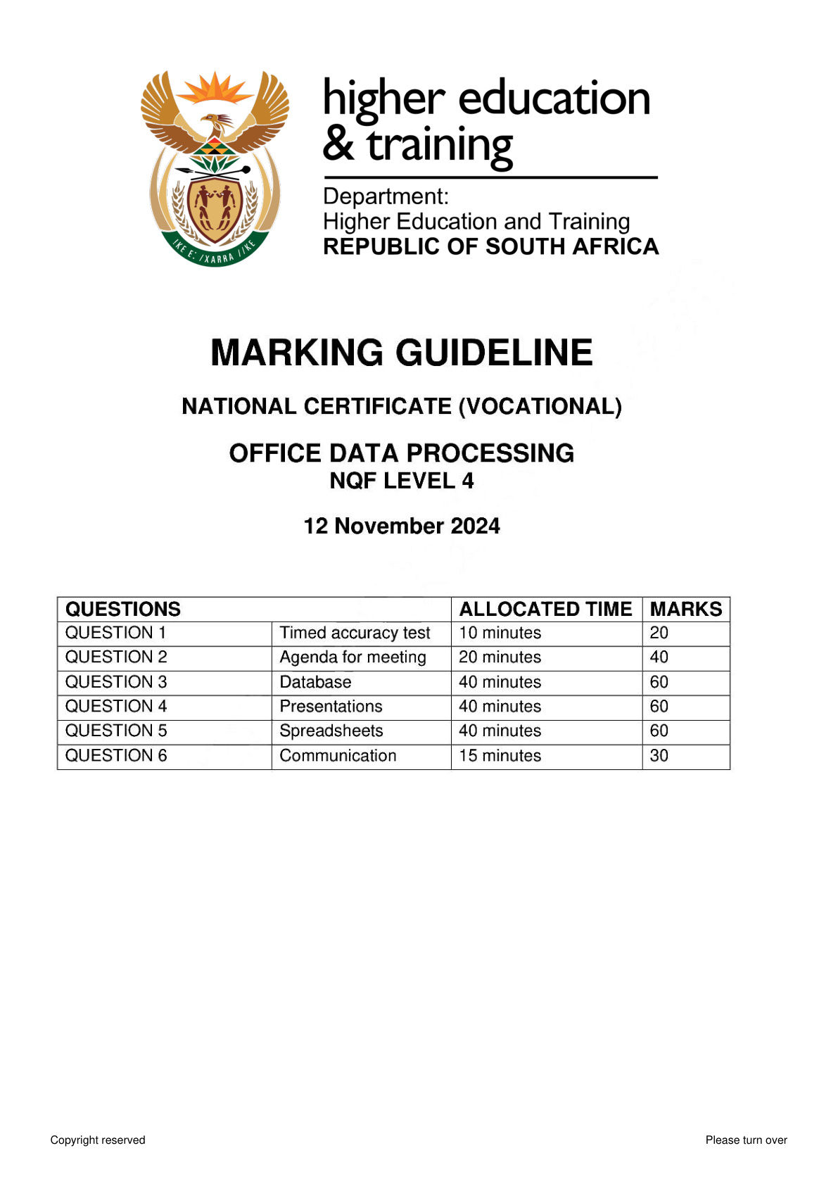 Office Data Processing Level 4 DHET NCV November 2024 - Memo