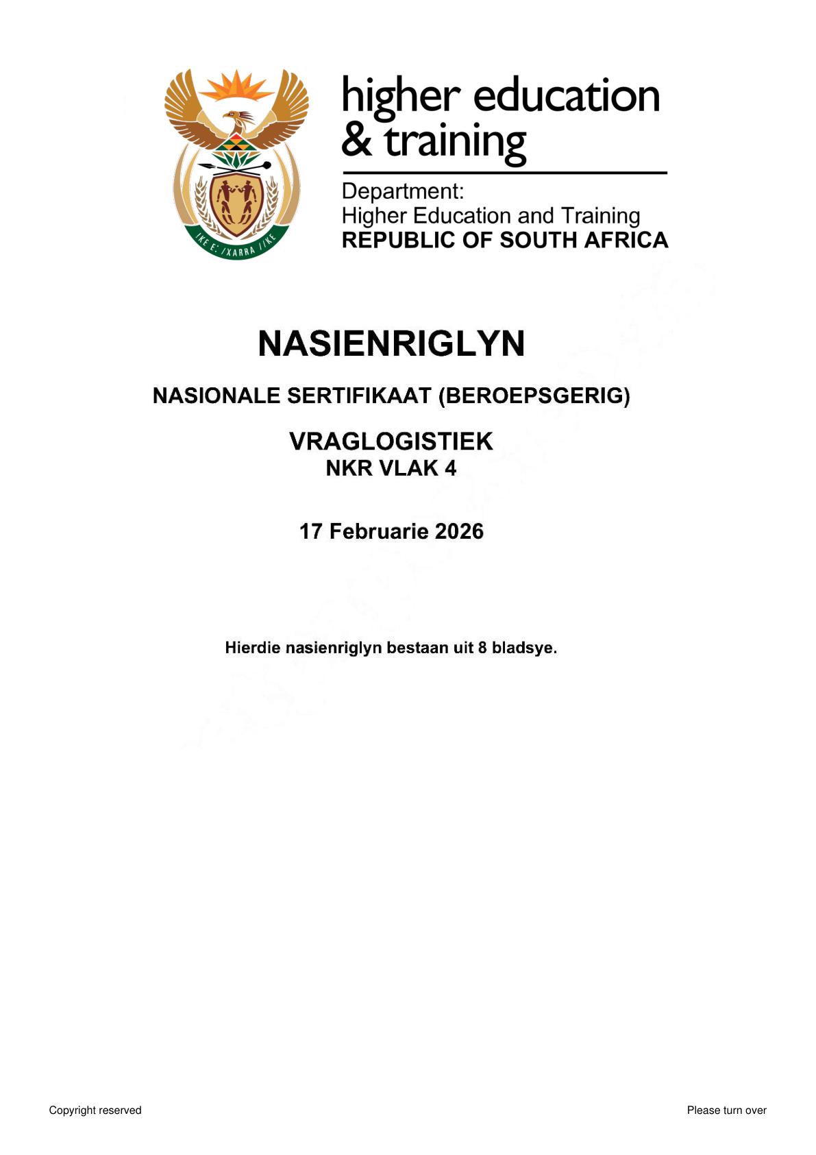 Freight Logistics Level 4 DHET NCV 2026 - Memo
