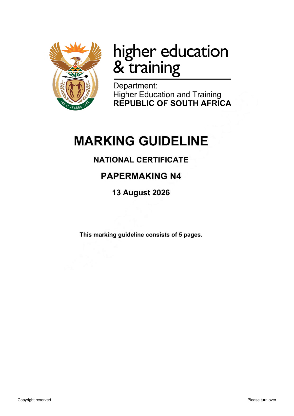 Pulp and Papermaking Technology N4 DHET NATED August 2026 - Memo