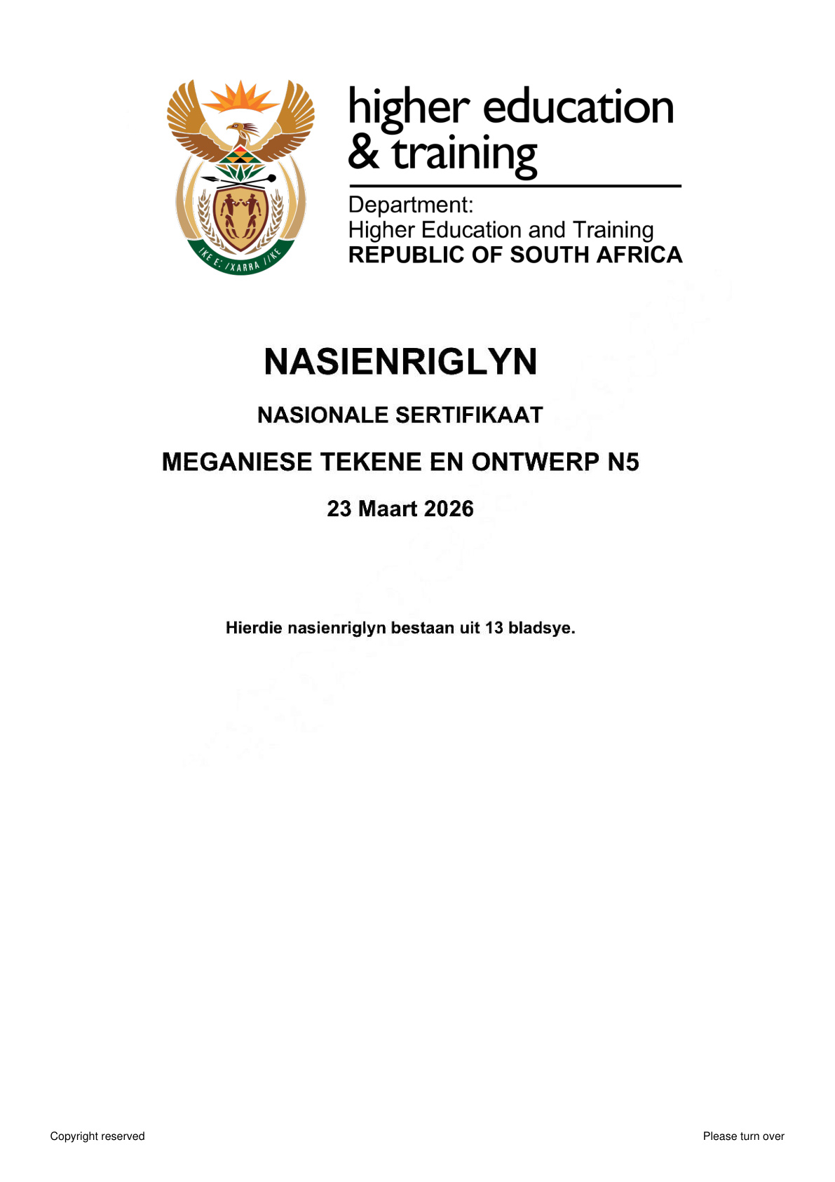 Mechanical Drawing and Design N5 DHET NATED April 2026 - Memo