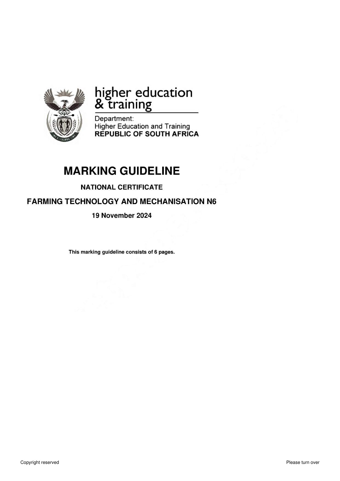 Farming Technology and Mechanisation N6 DHET NATED November 2024 - Memo