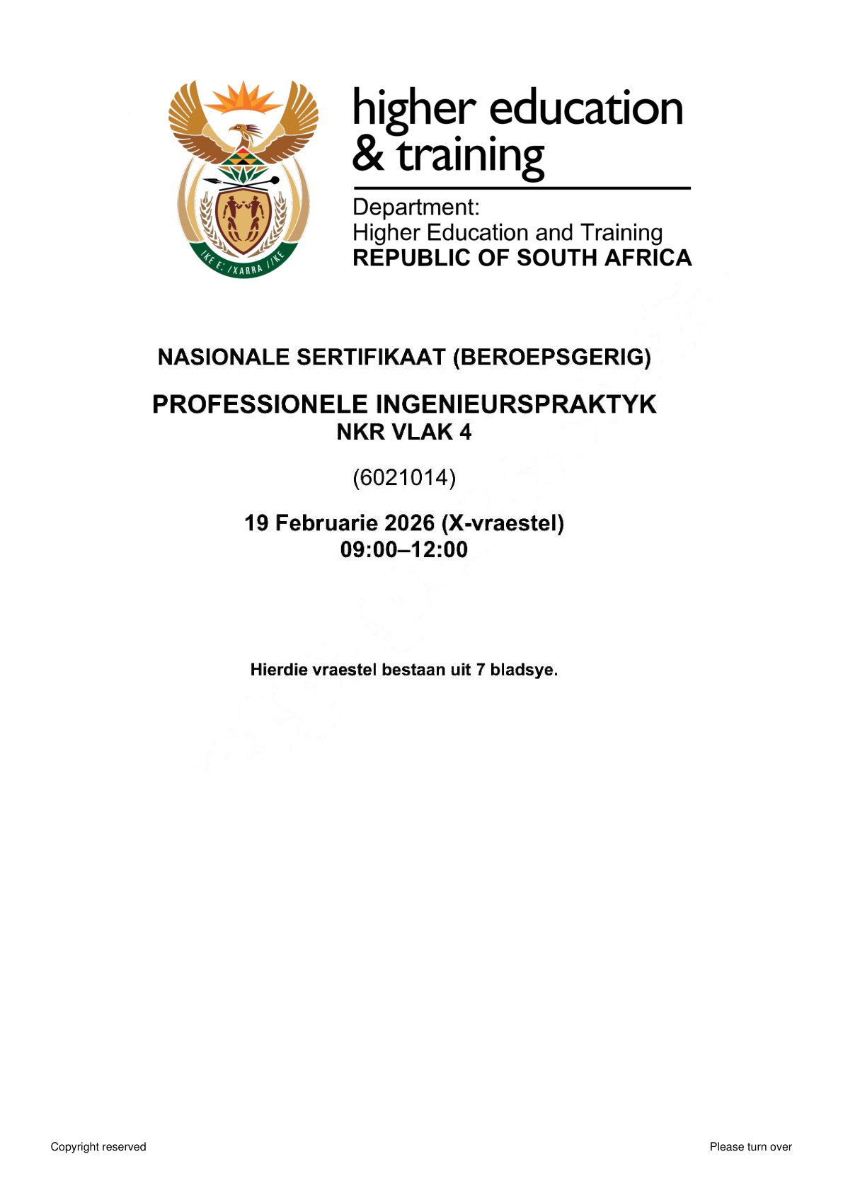 Professional Engineering Practice Level 4 DHET NCV 2026 - Question Paper
