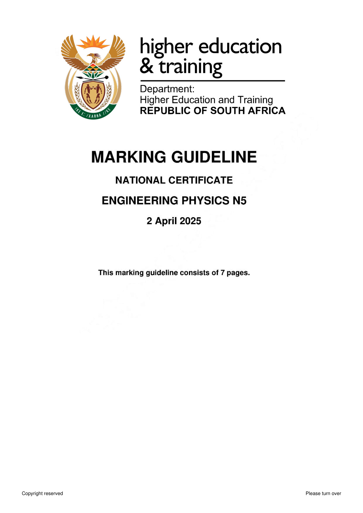 Engineering Physics N5 DHET NATED April 2025 - Memo
