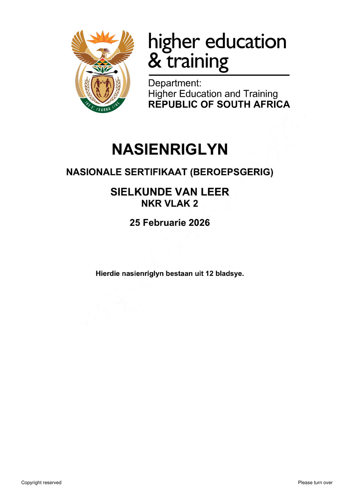 Educational Psychology Level 2 DHET NCV 2026 - Memo