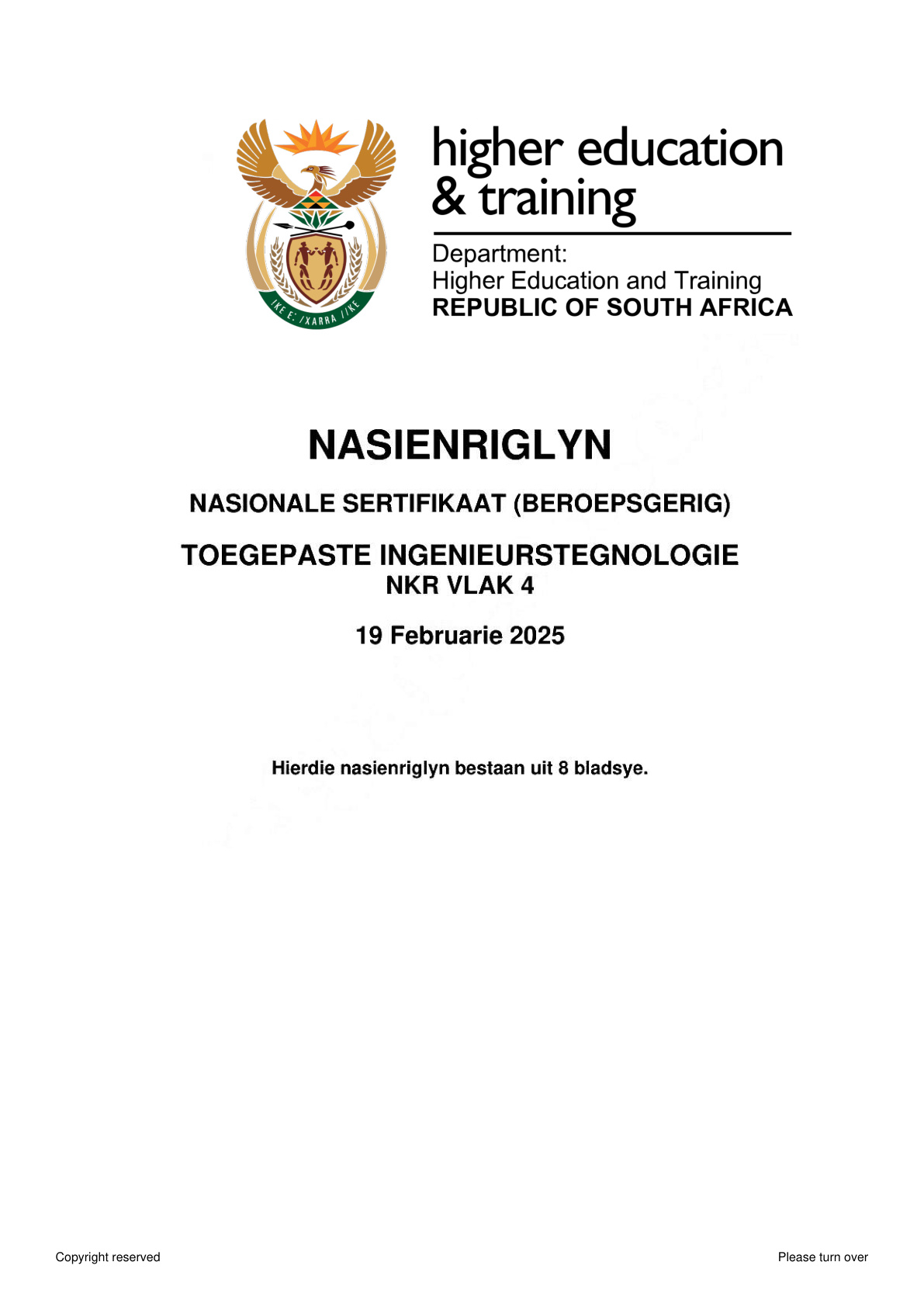 Applied Engineering Technology Level 4 DHET NCV February 2025 - Memo