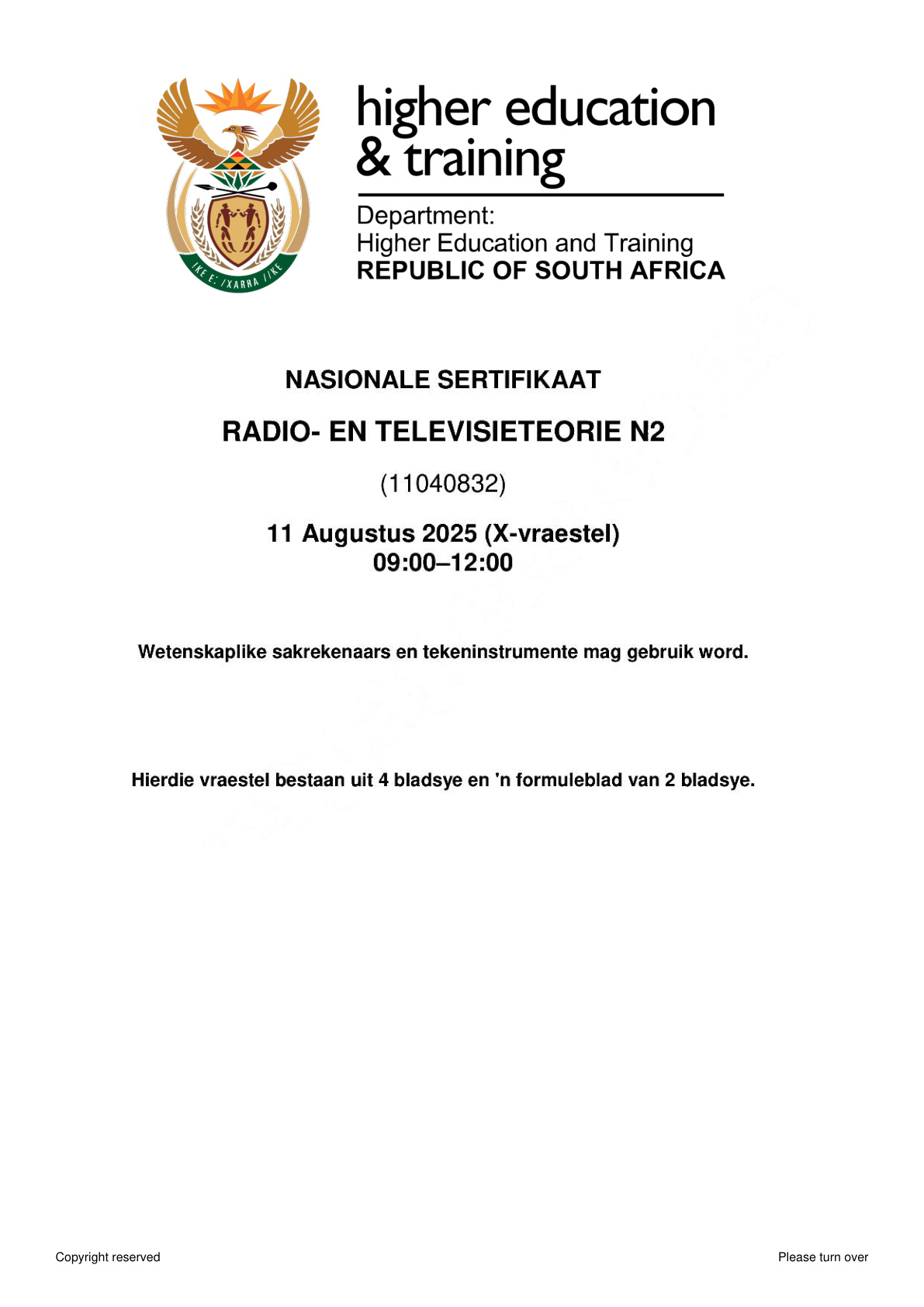 Radio and Television Theory N2 DHET NATED August 2025 Paper X - Question Paper