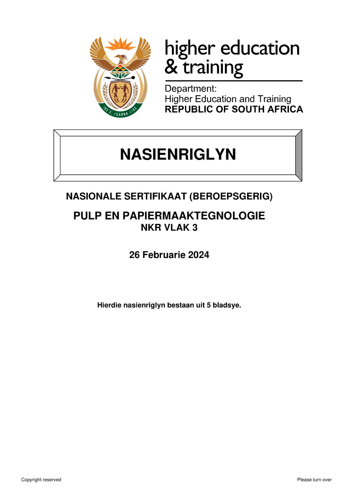 Pulp and Papermaking Technology Level 3 DHET NCV 2024 - Memo