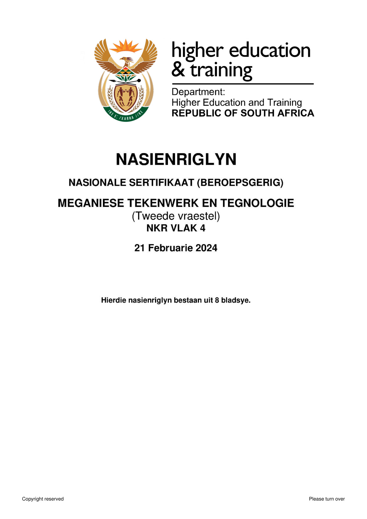 Mechanical Draughting and Technology Level 4 DHET NCV 2024 Paper 2 - Memo