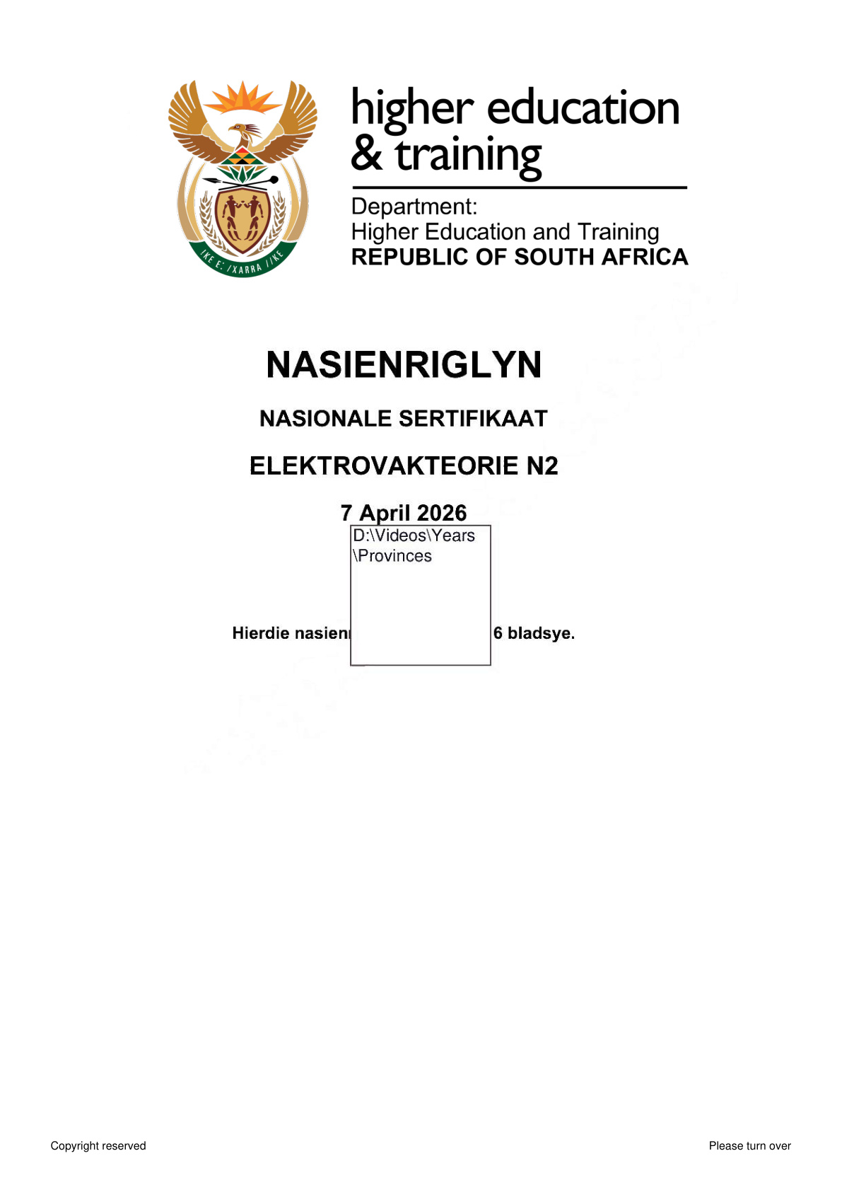 Electrical Trade Theory N2 DHET NATED April 2026 - Memo