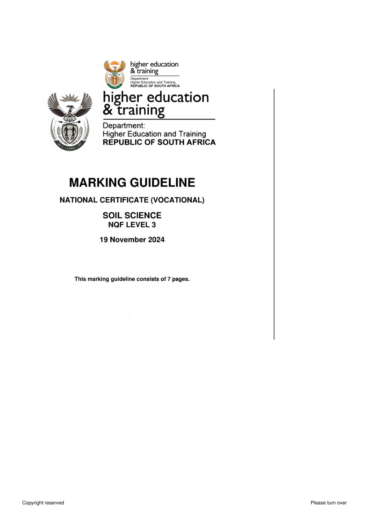 Soil Science Level 3 DHET NCV November 2024 - Memo