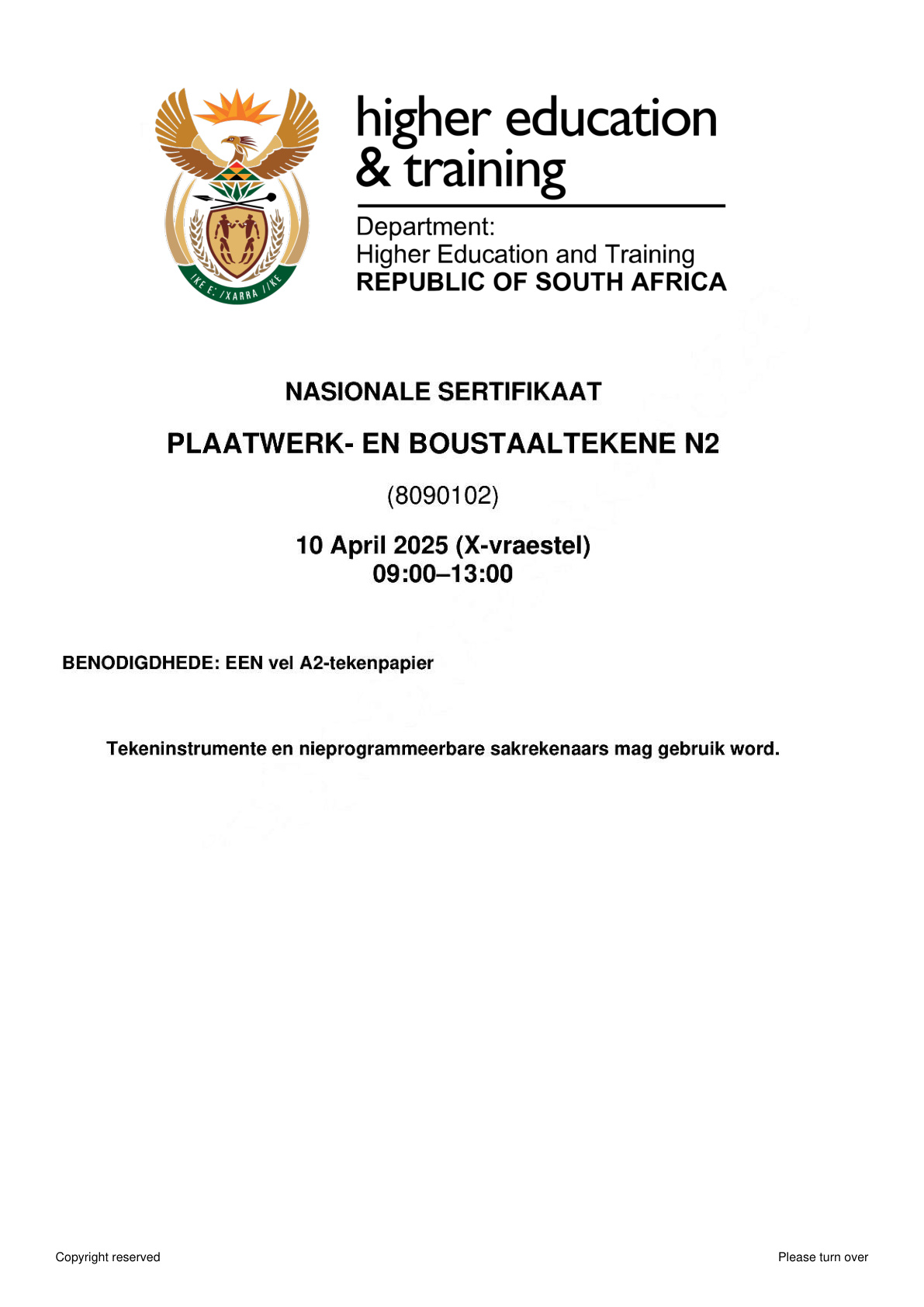 Plating and Structural Steel Drawing N2 DHET NATED April 2025 Paper X - Question Paper