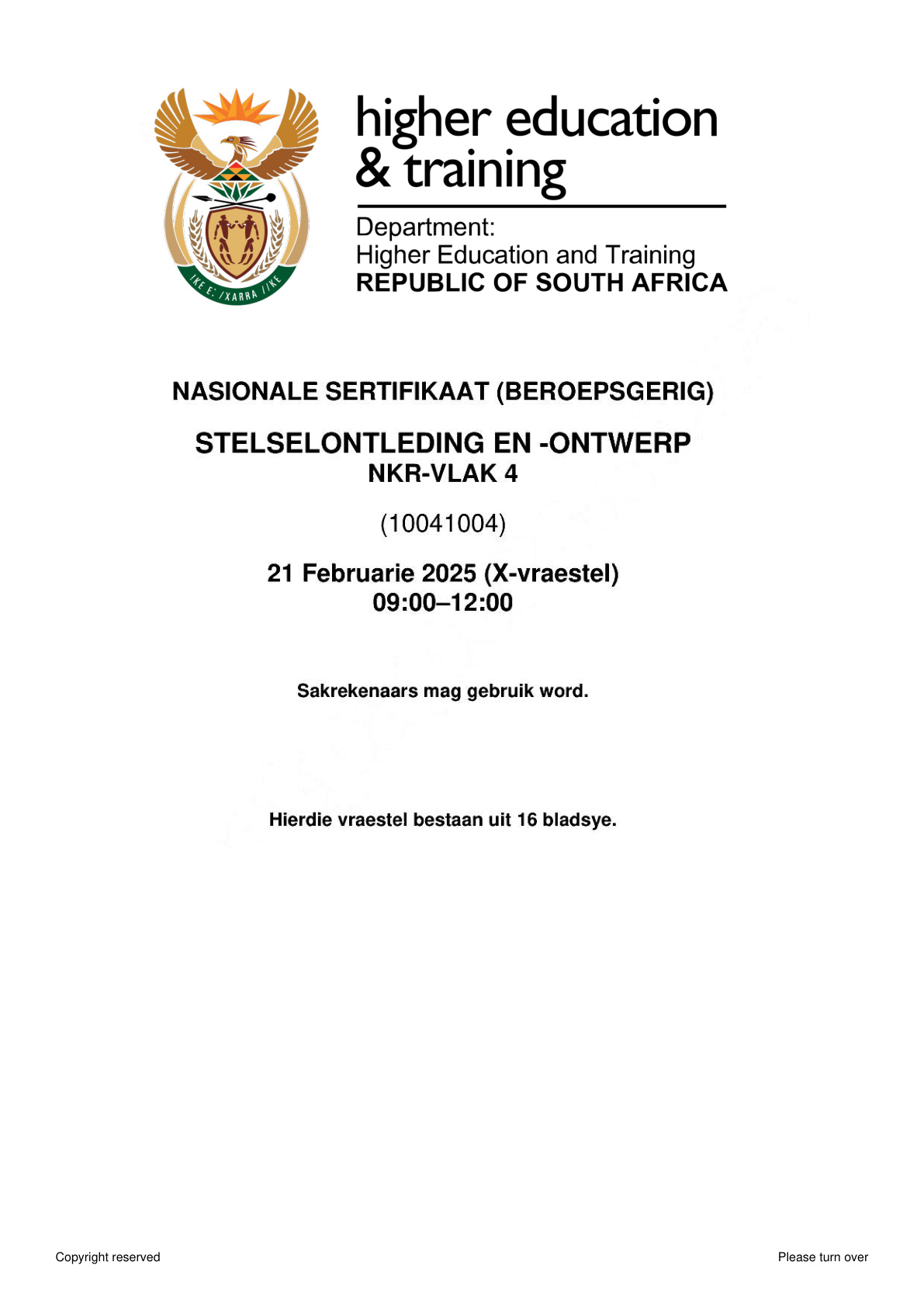 Systems Analysis and Design Level 4 DHET NCV February 2025 - Question Paper