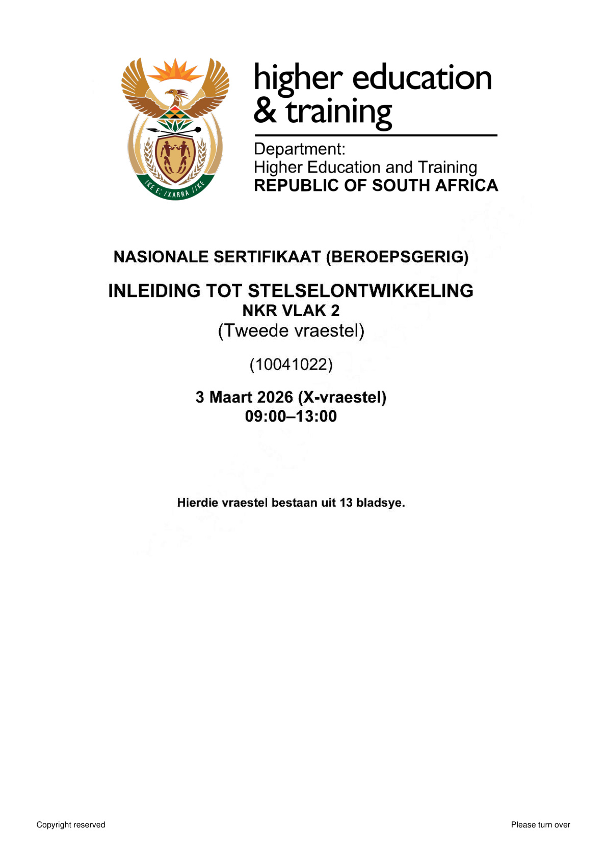 INTRODUCTION TO SYSTEMS DEVELOPMENT Level 2 DHET NCV 2026 Paper 2 - Question Paper