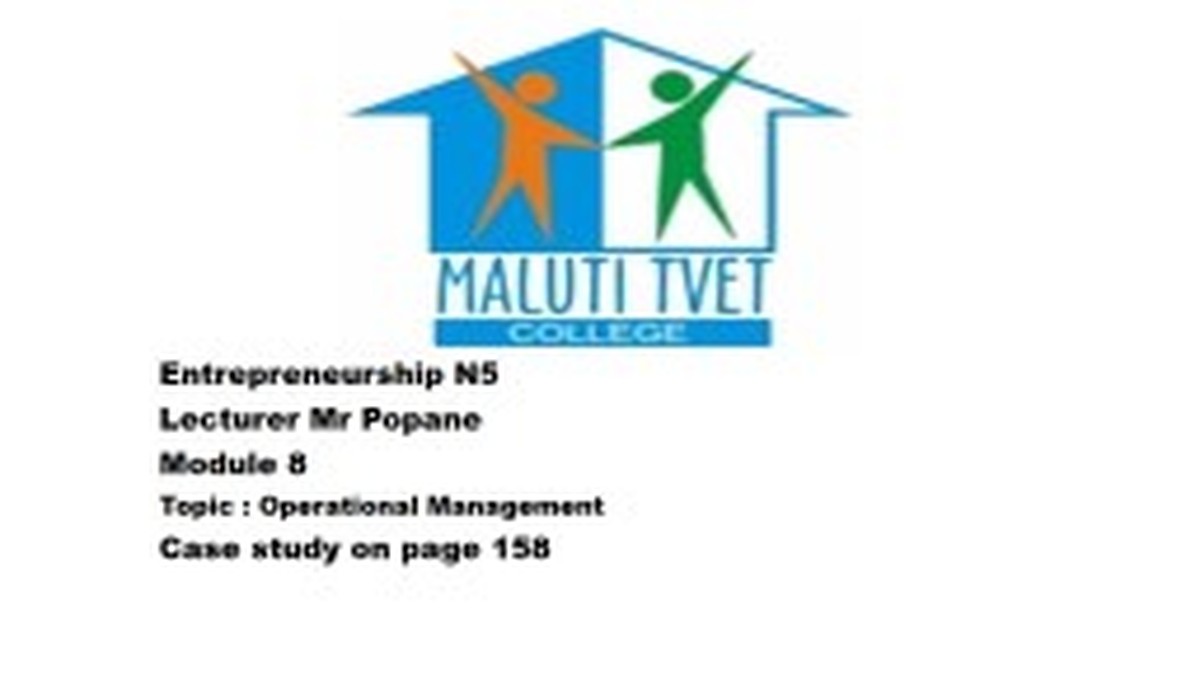 Entrepreneurship N5 Dhet Nated 2023 - Lecturer Guide