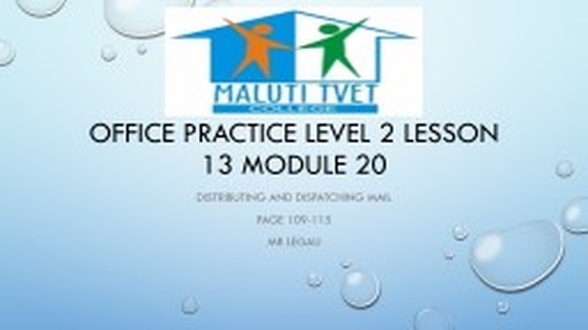 Office Practice Level 2 Nated 2023 - Lecturer Guide