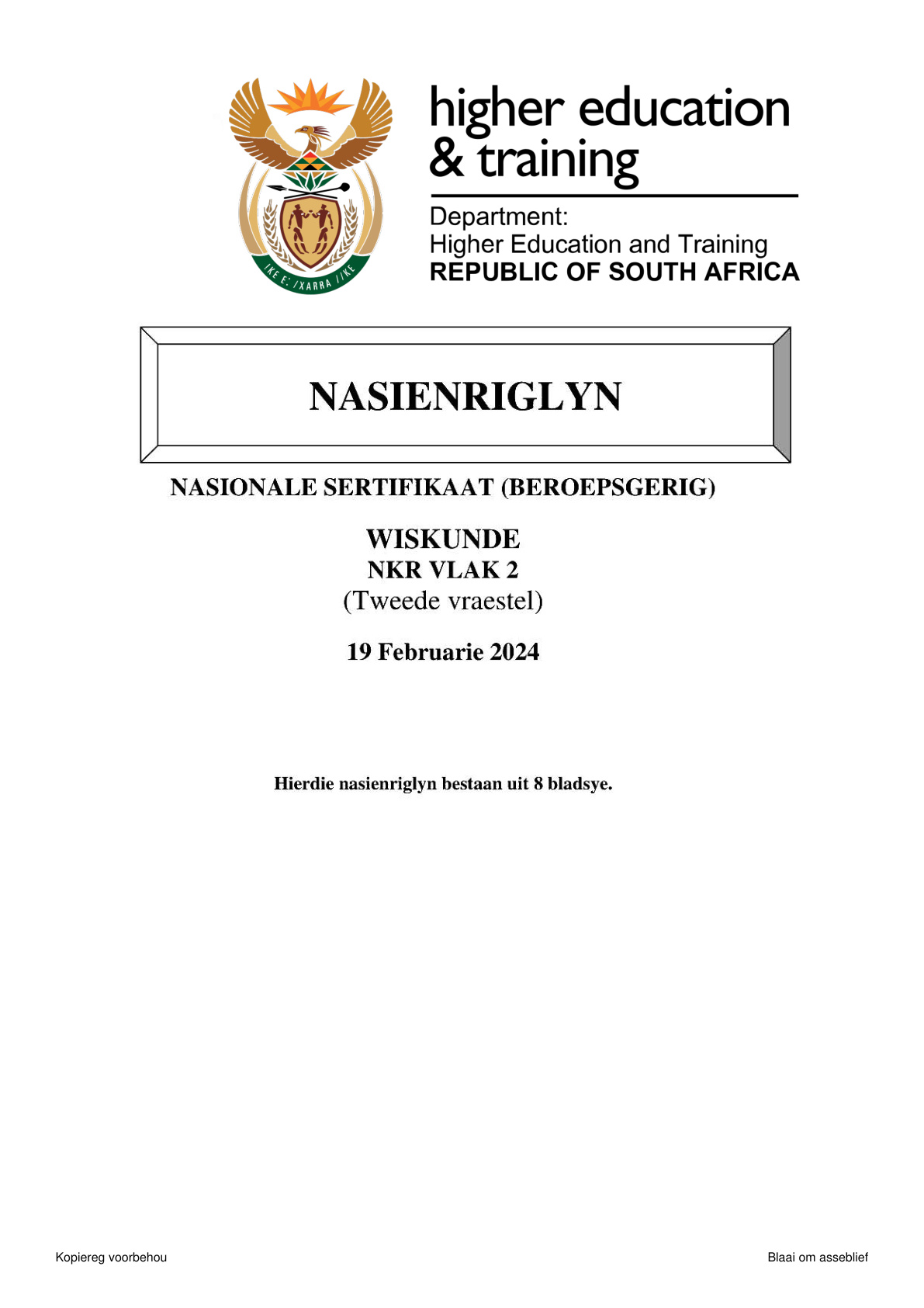 Mathematics Level 2 DHET NCV 2024 Paper 2 - Memo
