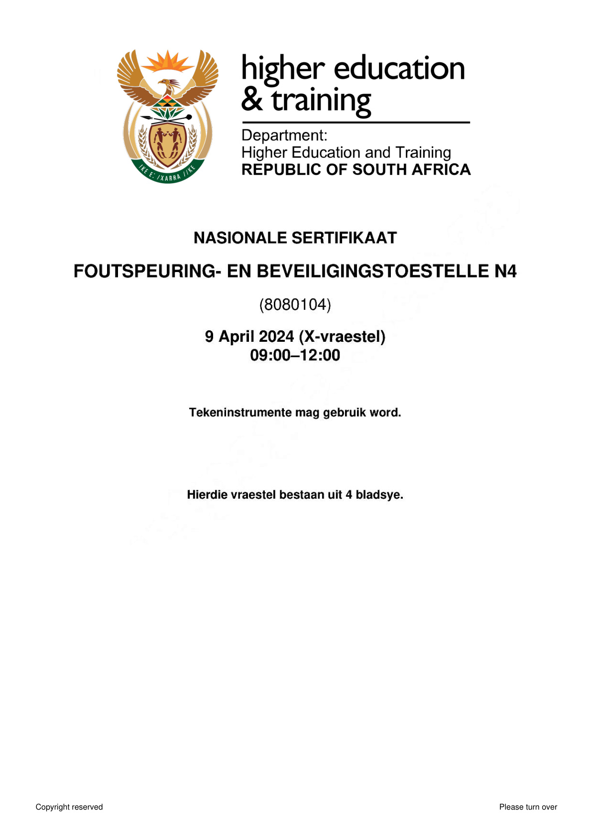 Fault Finding and Protective Devices N4 DHET NATED April 2025 Paper X - Question Paper