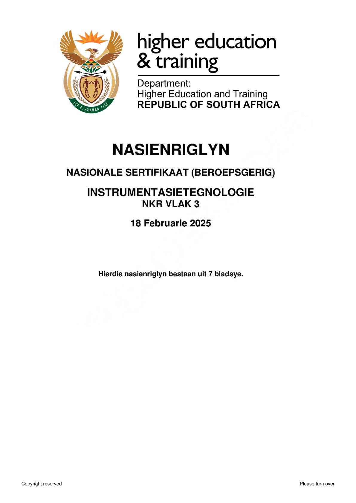 Instrumentation Technology Level 3 DHET NCV February 2025 - Memo