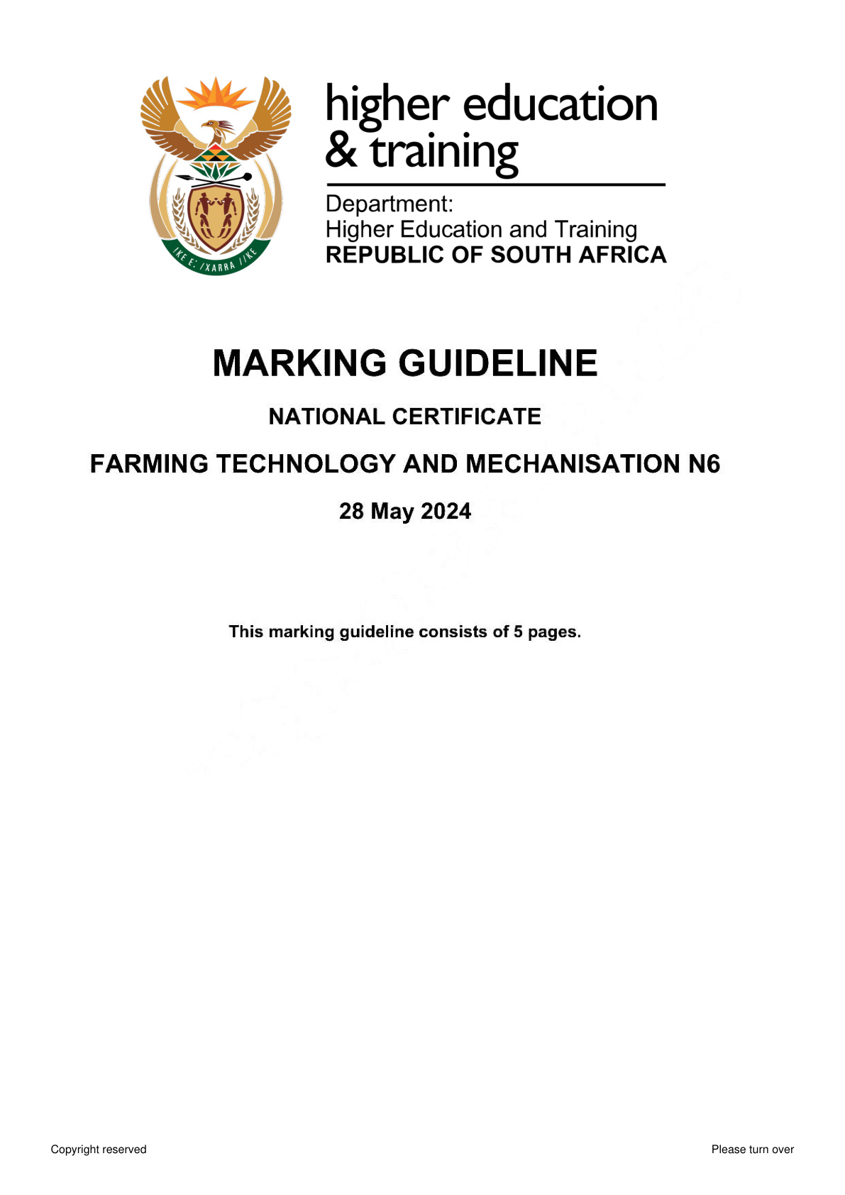 Farming Technology and Mechanisation N6 DHET NATED June 2024 - Memo