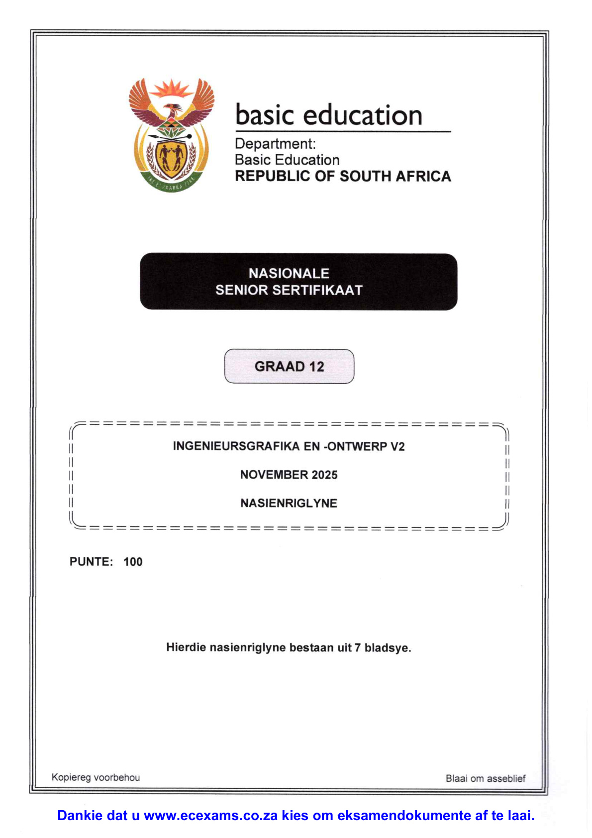Engineering Graphics And Design Grade 12 DBE NSC November 2025 Paper 2 - Memo (Eastern Cape)