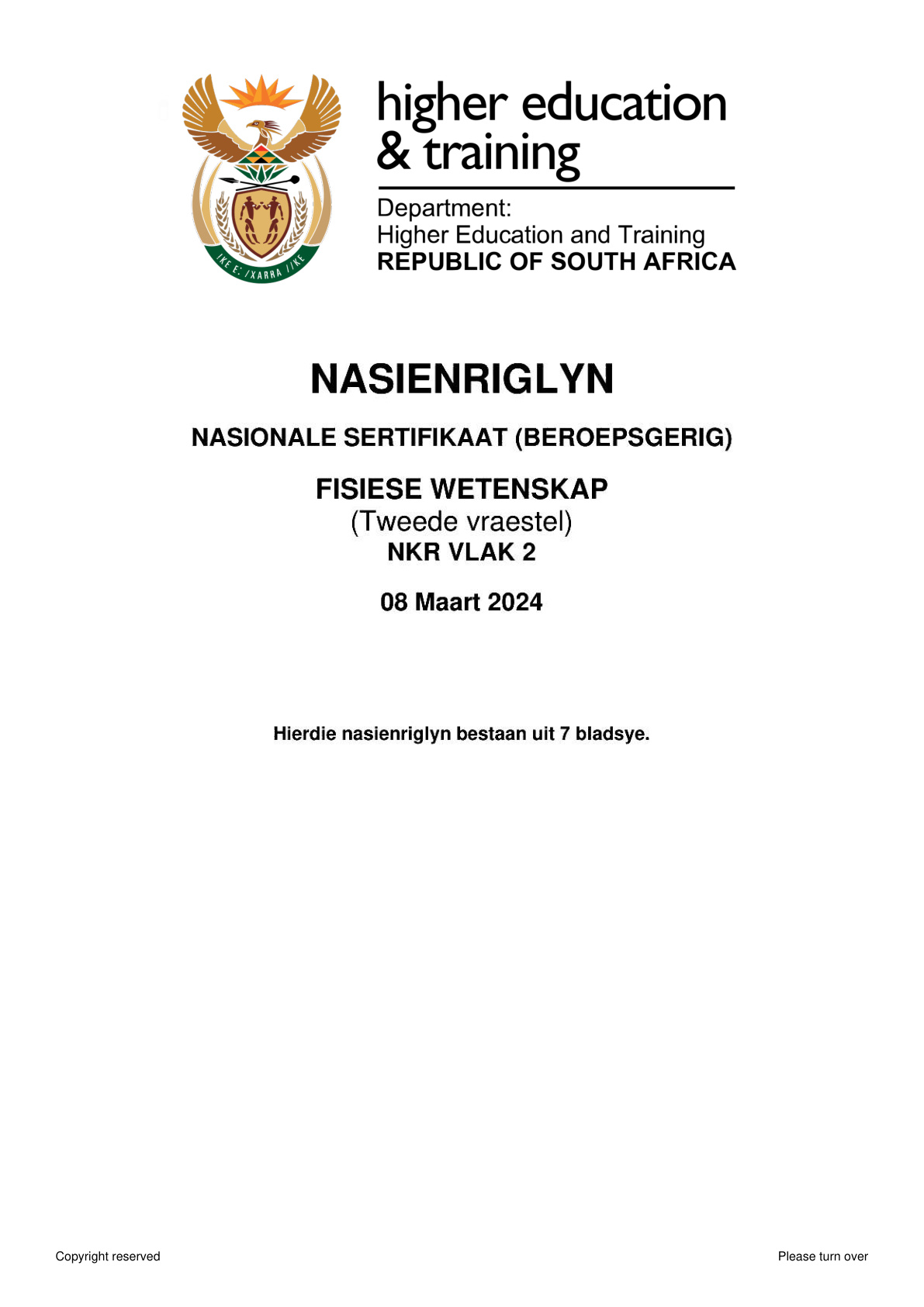 Physical Sciences Level 2 DHET NCV 2024 Paper 2 - Memo