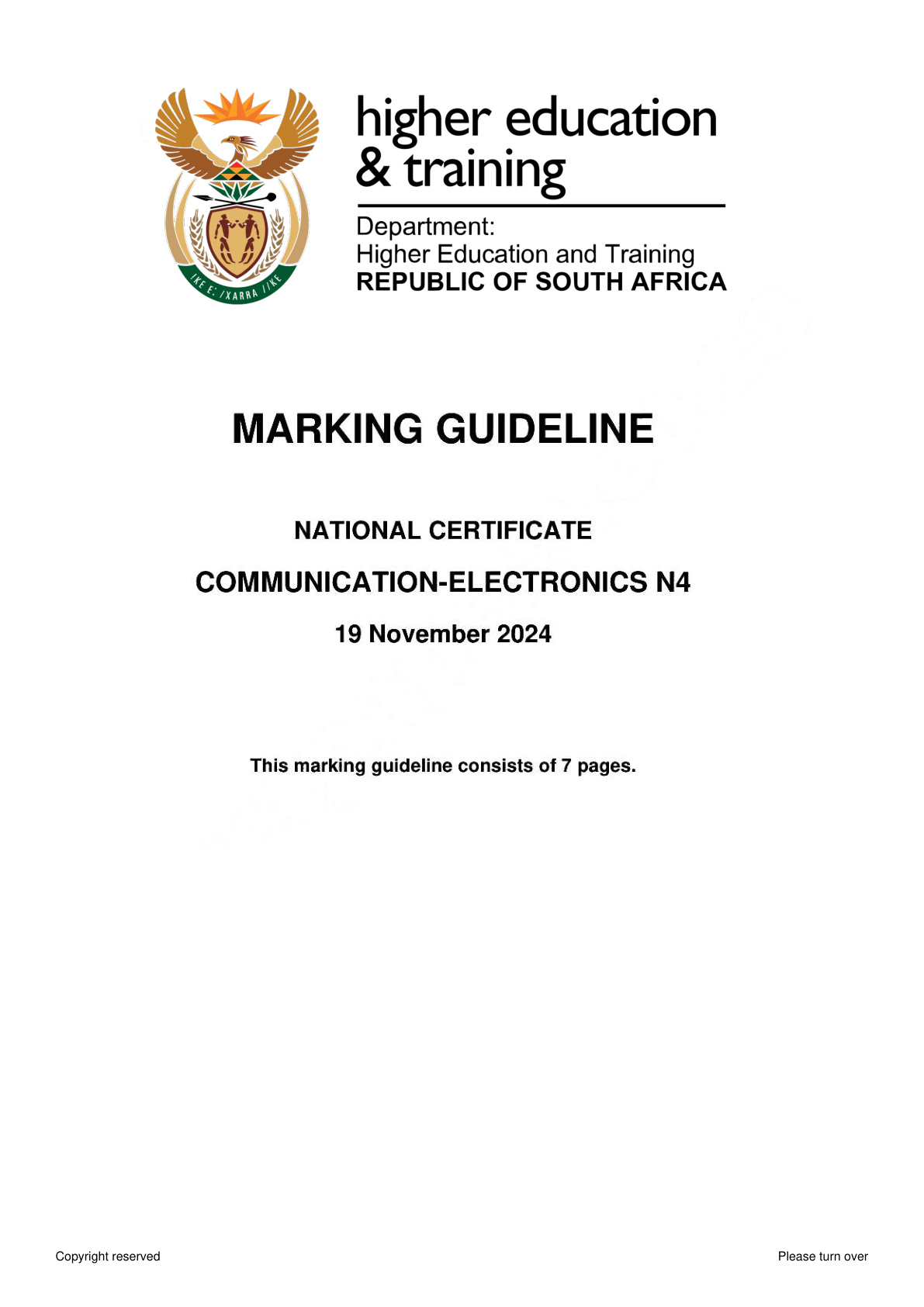 Communication Electronics N4 DHET NATED November 2024 - Memo