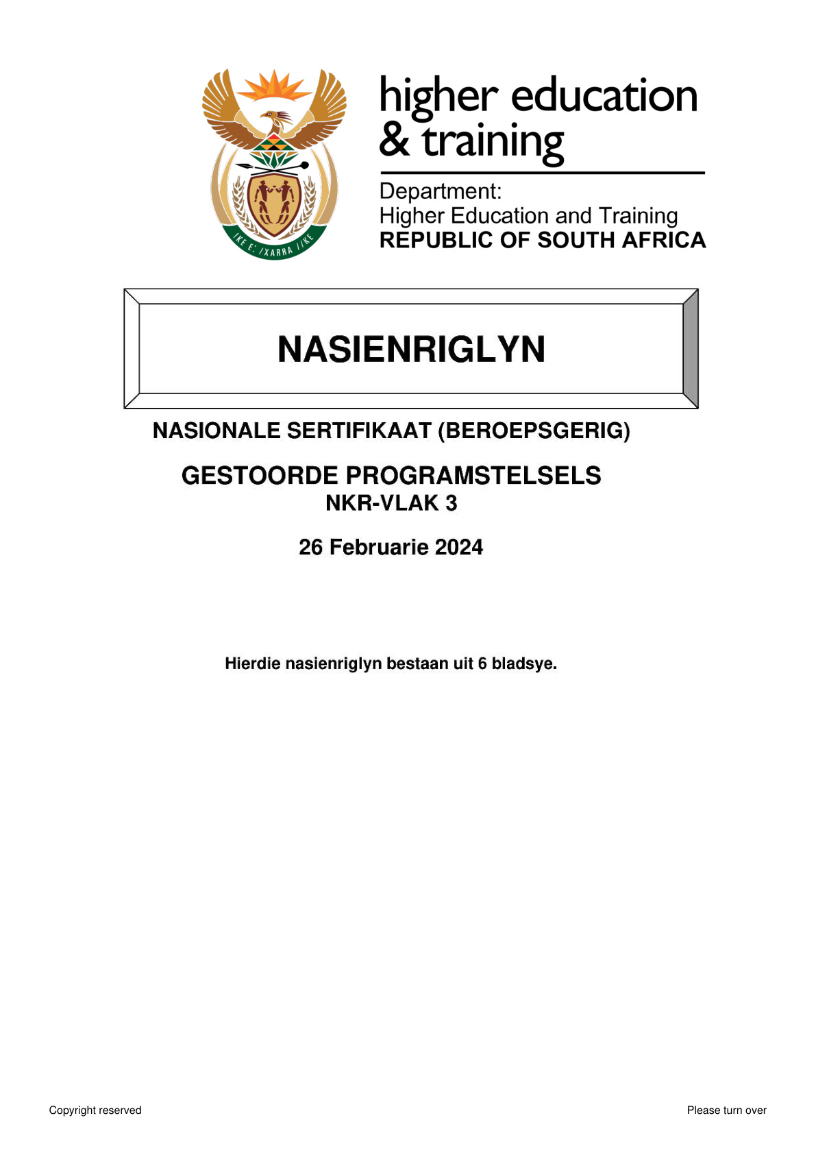 Stored Programme Systems Level 3 DHET NCV 2024 - Memo
