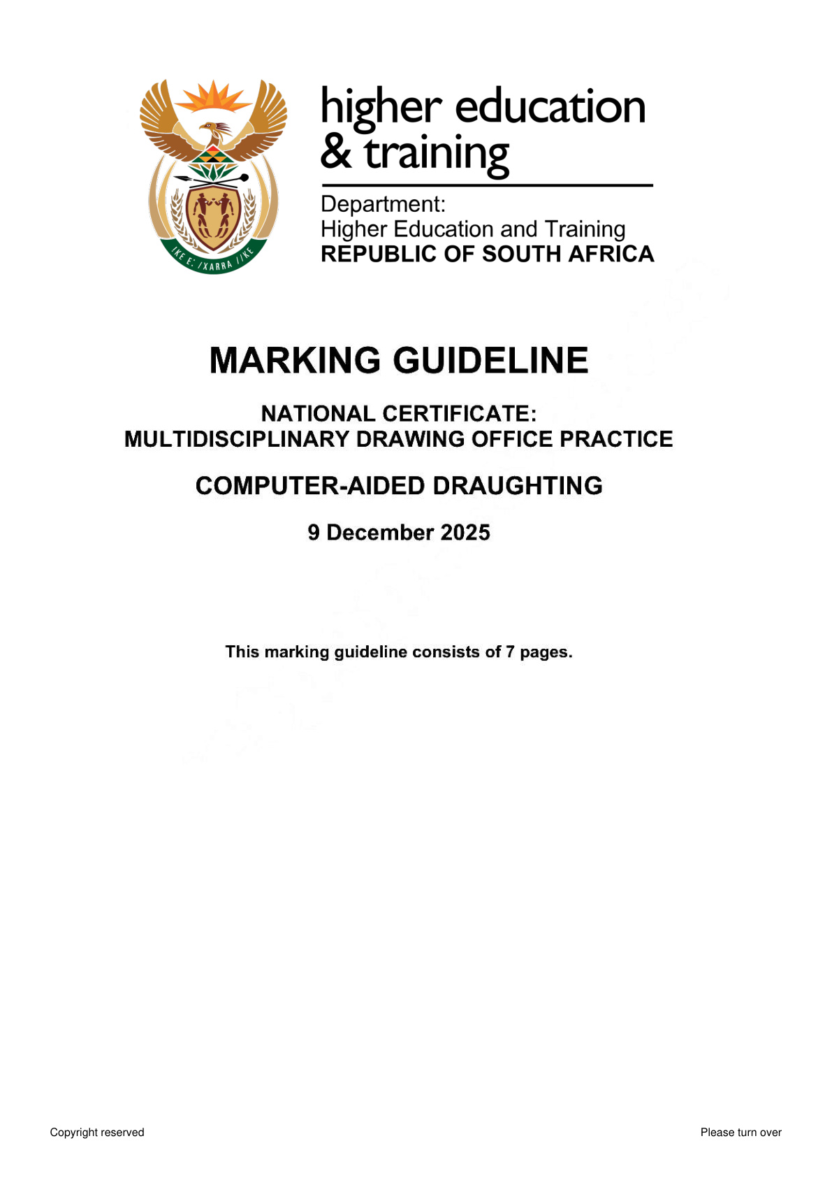 Computer Aided Draughting DHET NATED November 2025 - Memo