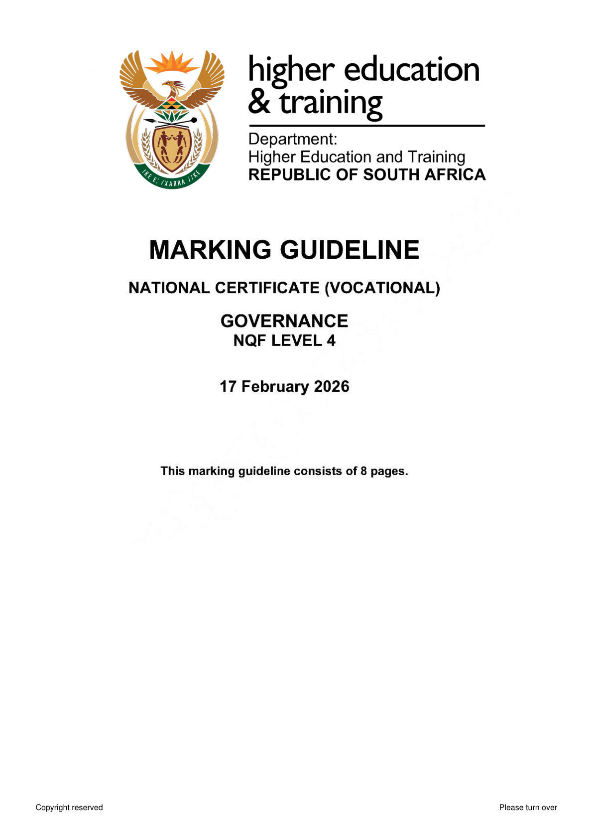 Governance Level 4 DHET NCV 2026 - Memo