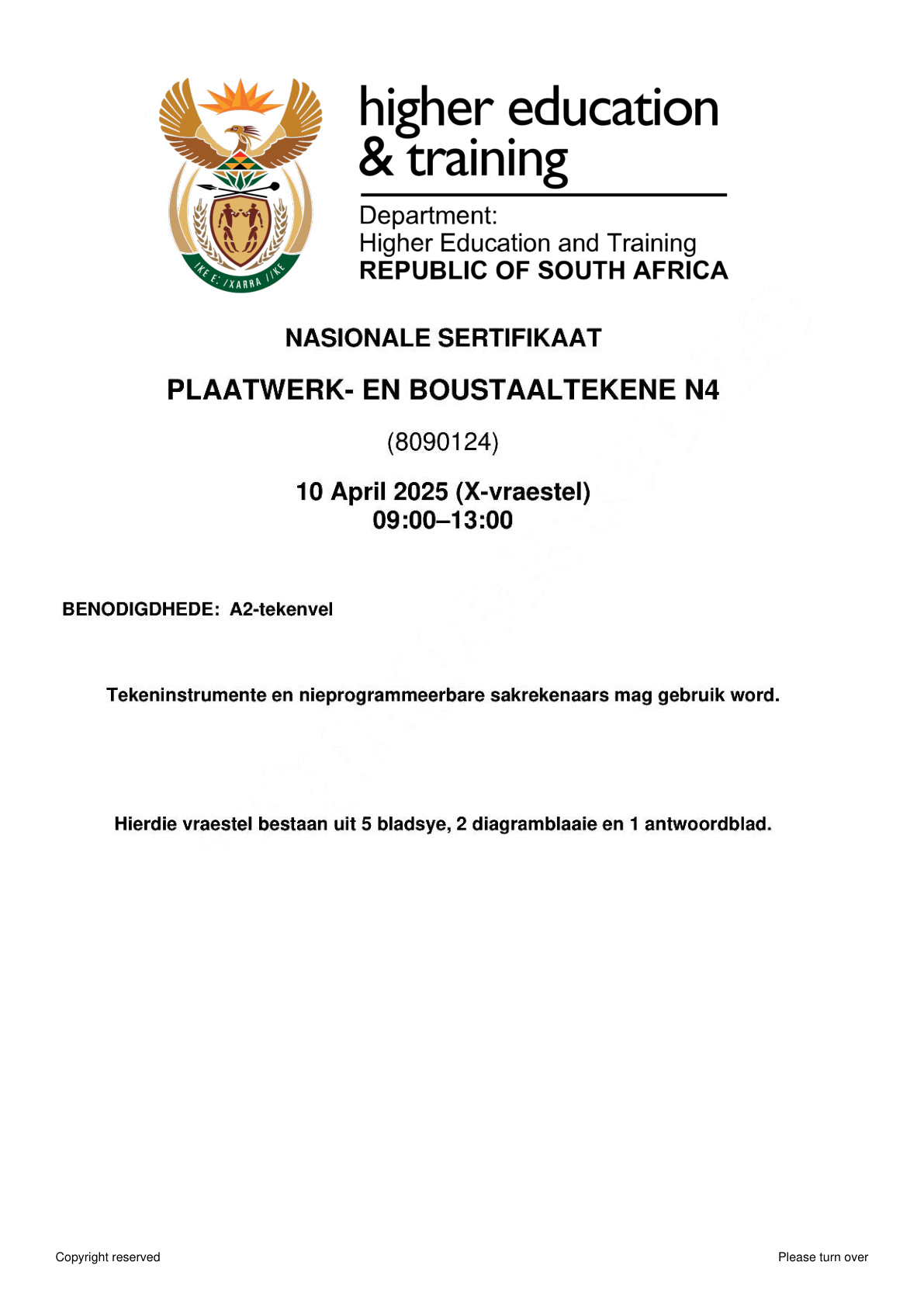 Plating and Structural Steel Drawing N4 DHET NATED April 2025 Paper X - Question Paper