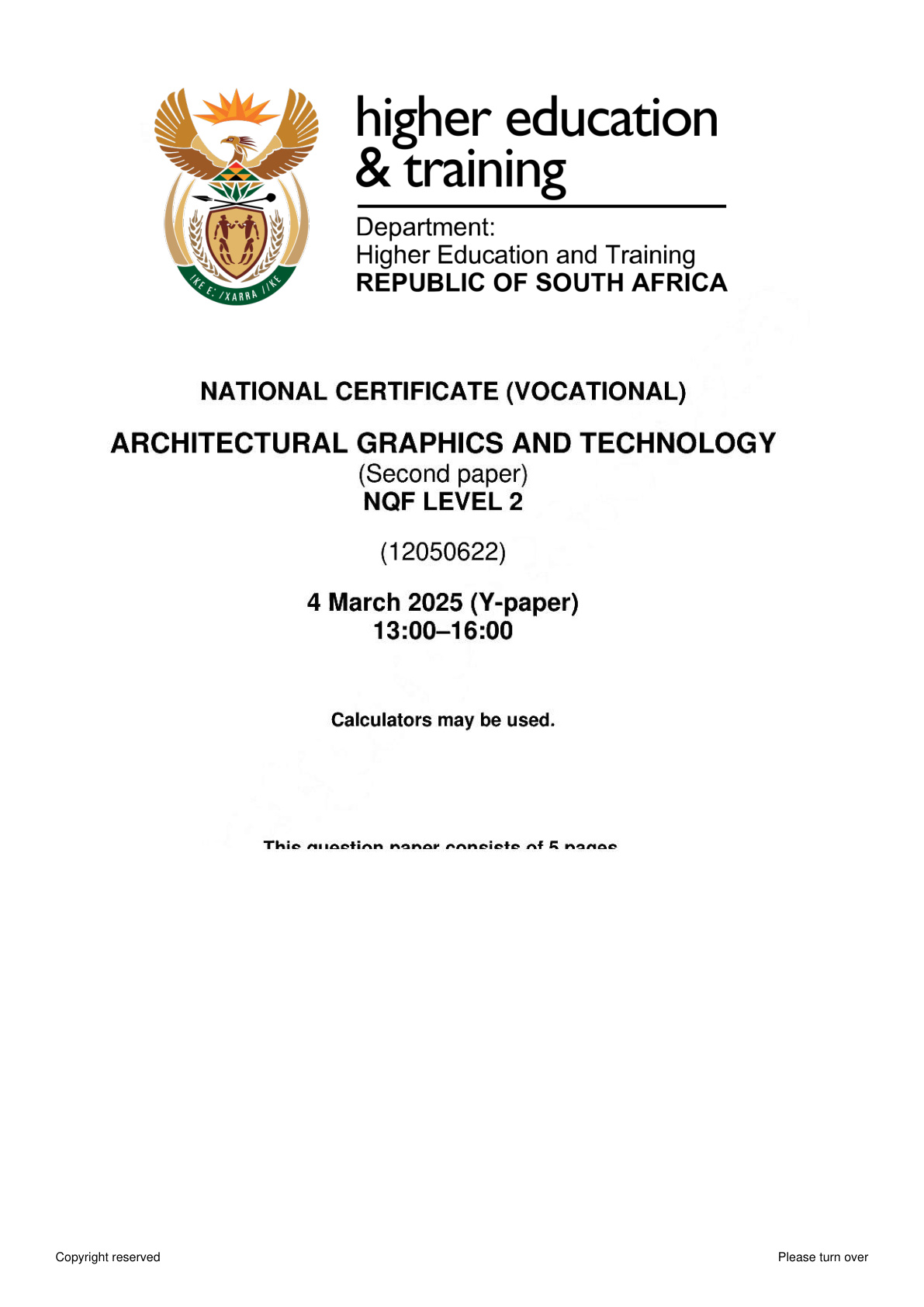 Architectural Graphics and Technology Level 2 DHET NCV February 2025 Paper 2 - Question Paper