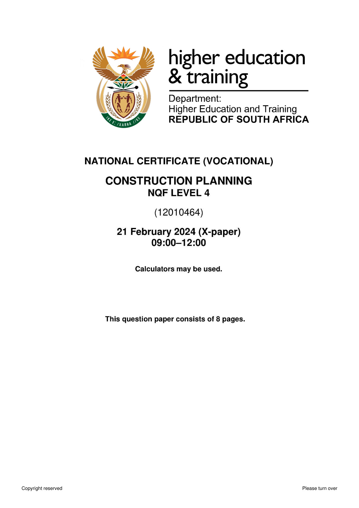 Construction Planning Level 4 DHET NCV 2024 - Question Paper