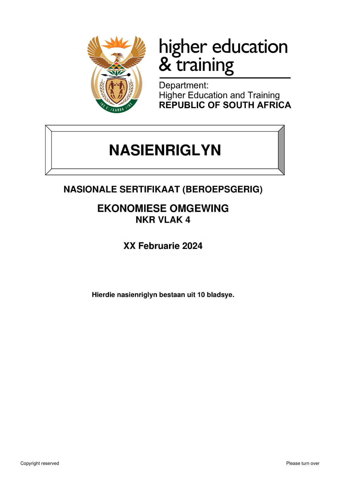 Economic Environment Level 4 DHET NCV February 2024 - Memo
