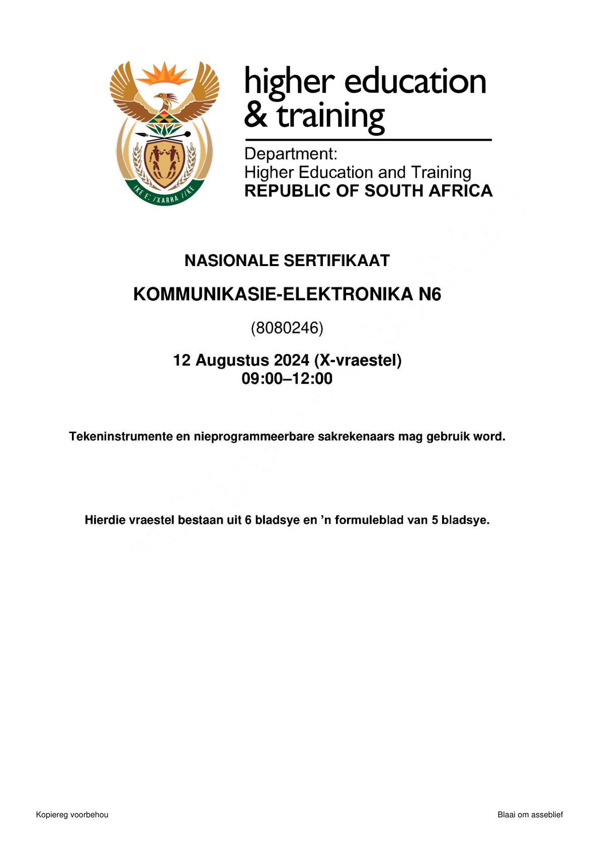 Communication Electronics N6 DHET NATED August 2024 Paper X - Question Paper